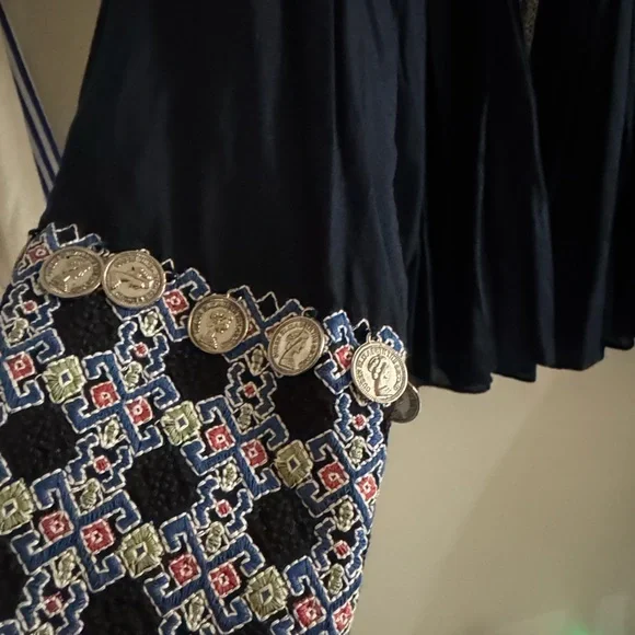 Zara Embroidered -Boho open jacket top with coin accents- Dark Navy Blue - Picture 16 of 16